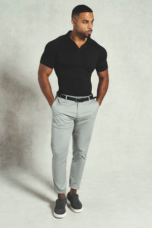 Essential Jersey Buttonless Polo Shirt in Black