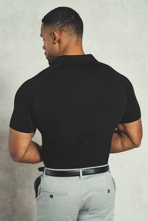 Essential Jersey Buttonless Polo Shirt in Black