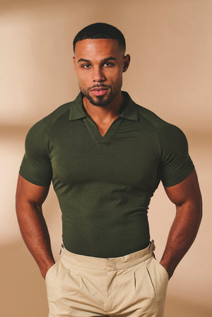 Essential Jersey Buttonless Polo Shirt in Forest Green