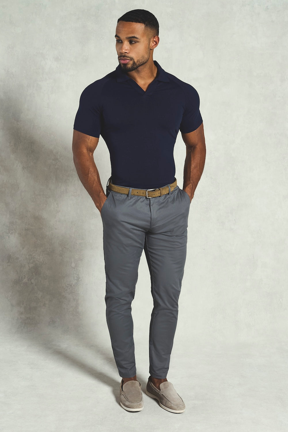 Essential Jersey Buttonless Polo Shirt in Navy
