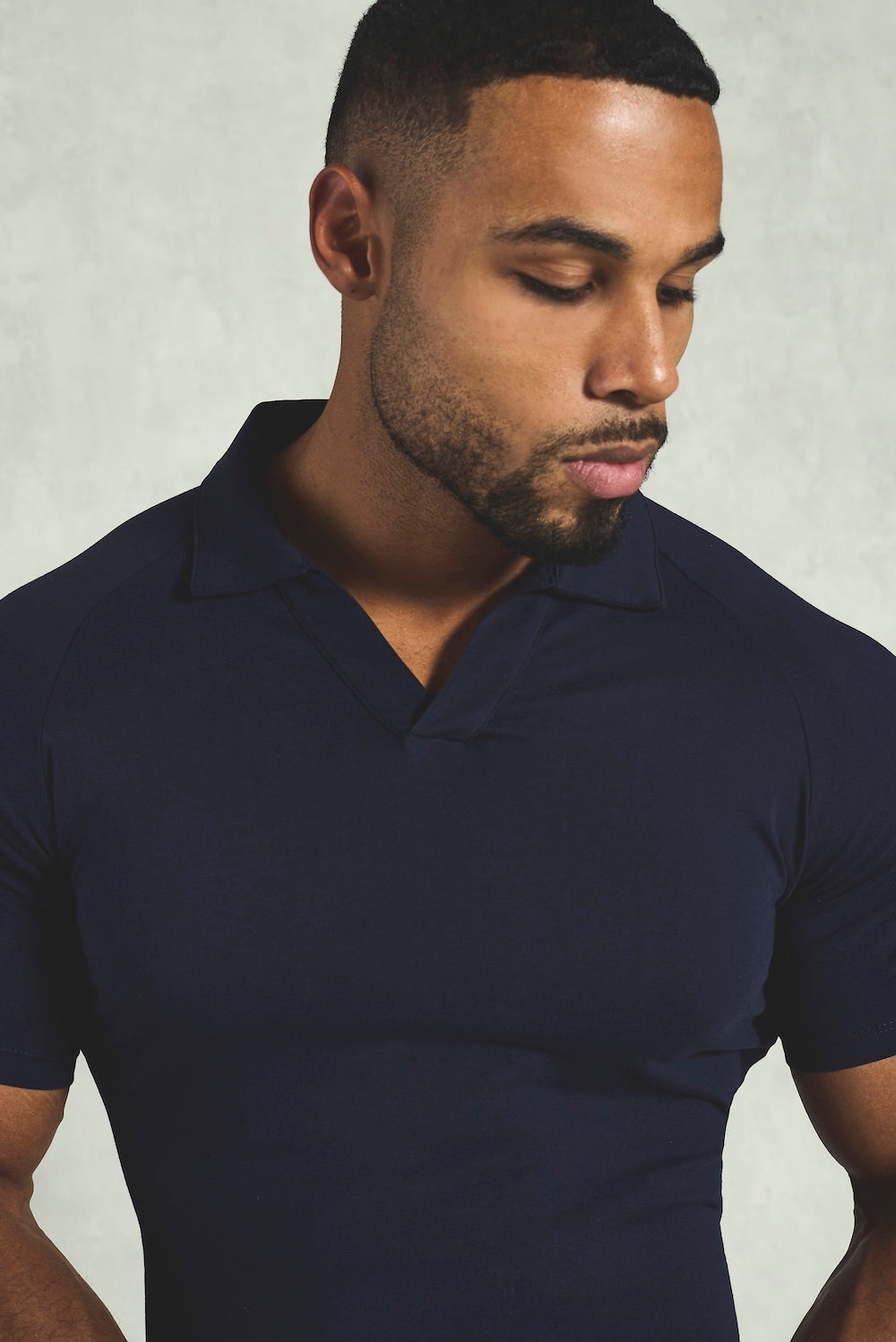 Essential Jersey Buttonless Polo Shirt in Navy