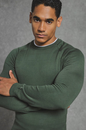 Pure Cotton Knitted Crew Neck Jumper in Khaki