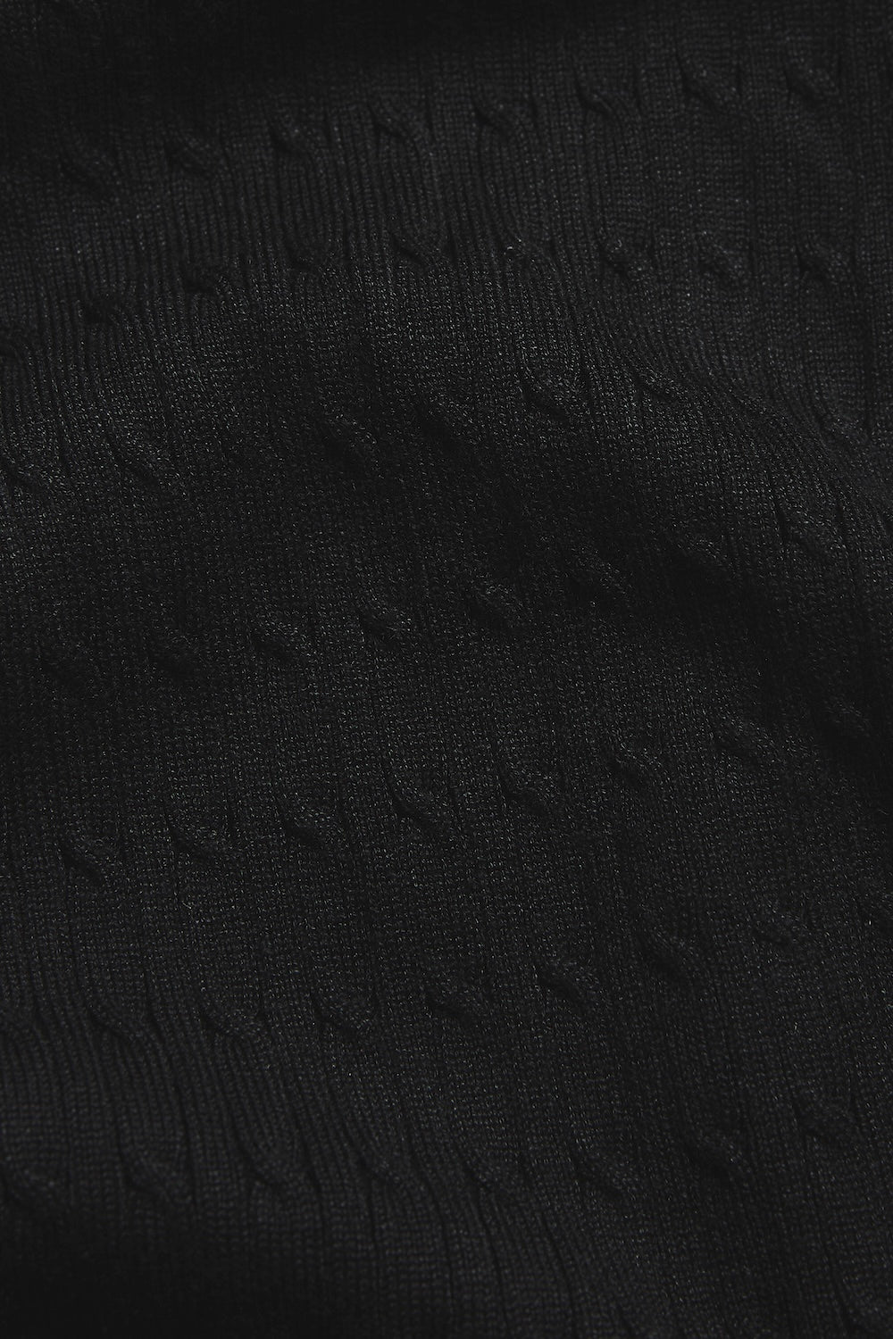 Fine Cable Knitted Polo Shirt in Black