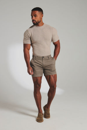 Muscle Fit Stretch Chino Shorts - Shorter Length in Dark Taupe