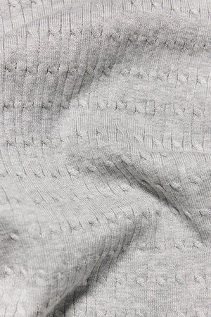 Fine Cable Knitted Polo Shirt in Light Grey Marl