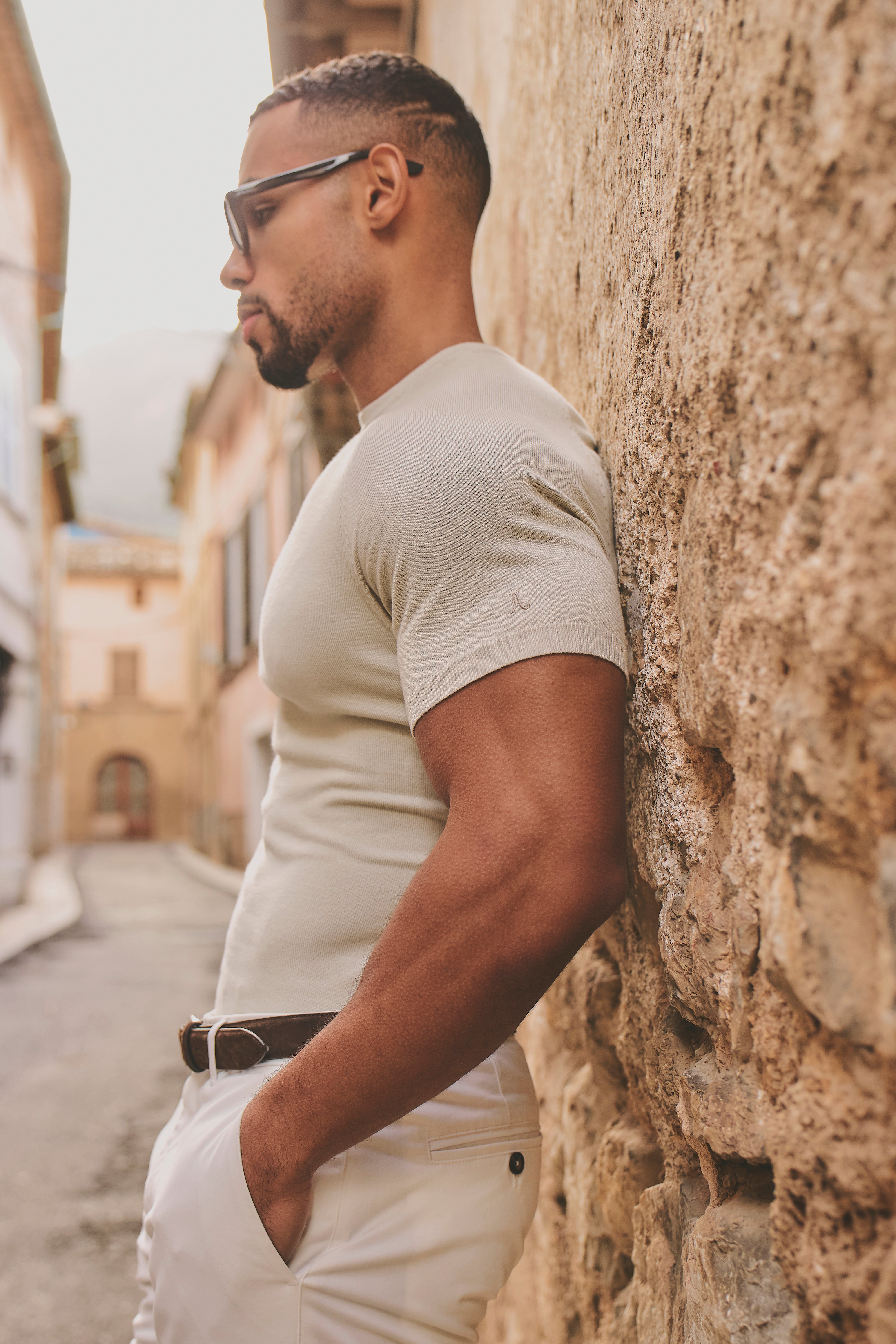 Fine Gauge Knitted T-Shirt in Linen