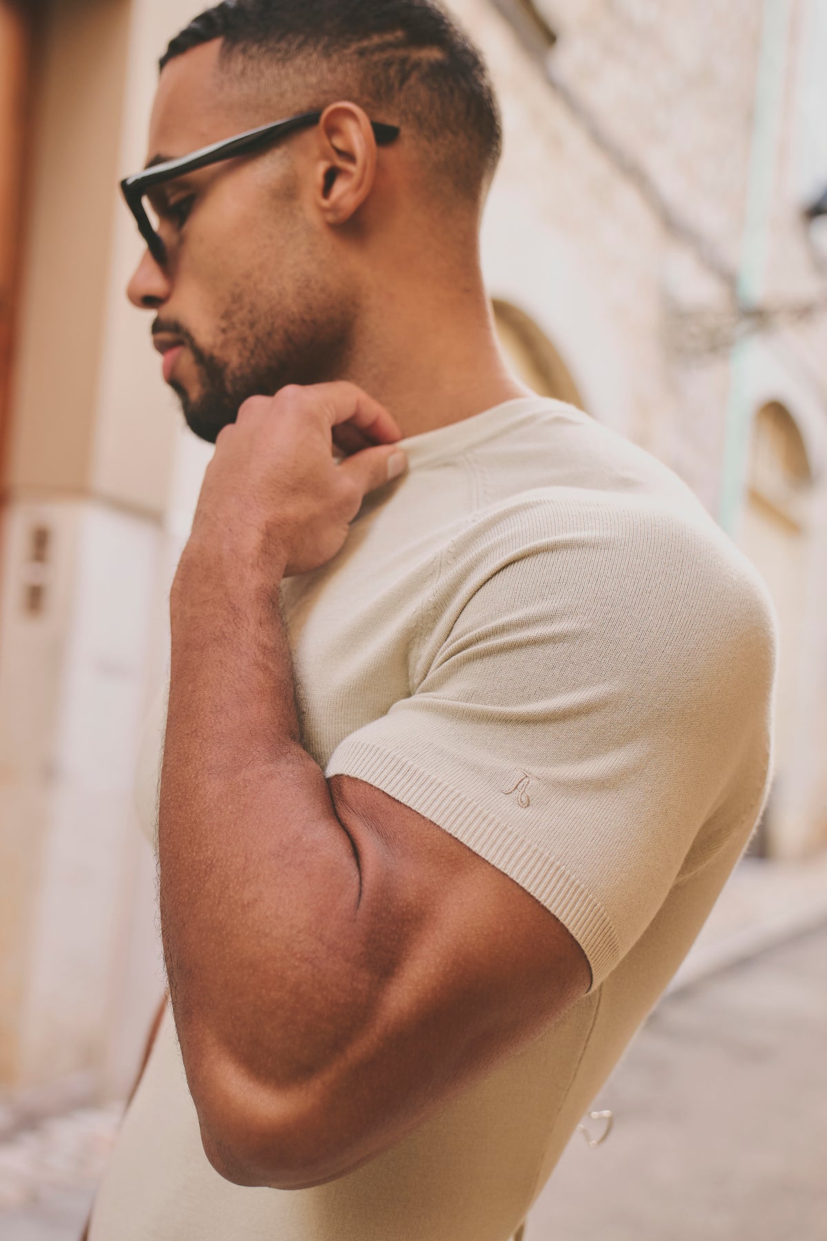 Fine Gauge Knitted T-Shirt in Linen