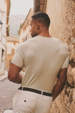 Fine Gauge Knitted T-Shirt in Linen