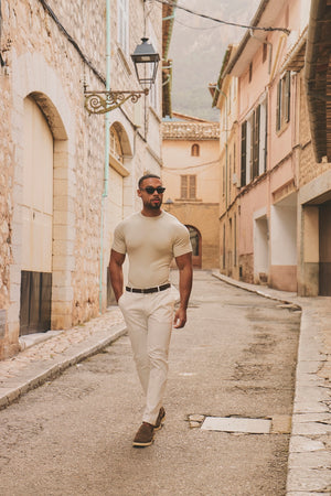 Fine Gauge Knitted T-Shirt in Linen