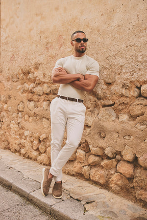 Fine Gauge Knitted T-Shirt in Linen