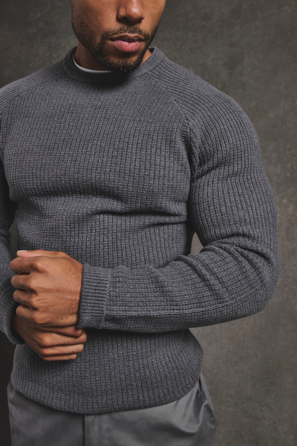 Fisherman Crew Neck Jumper in Iron Grey