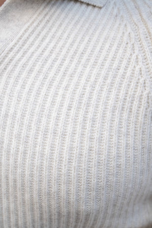 Fisherman Rib Open Collar Polo Shirt in Winter White