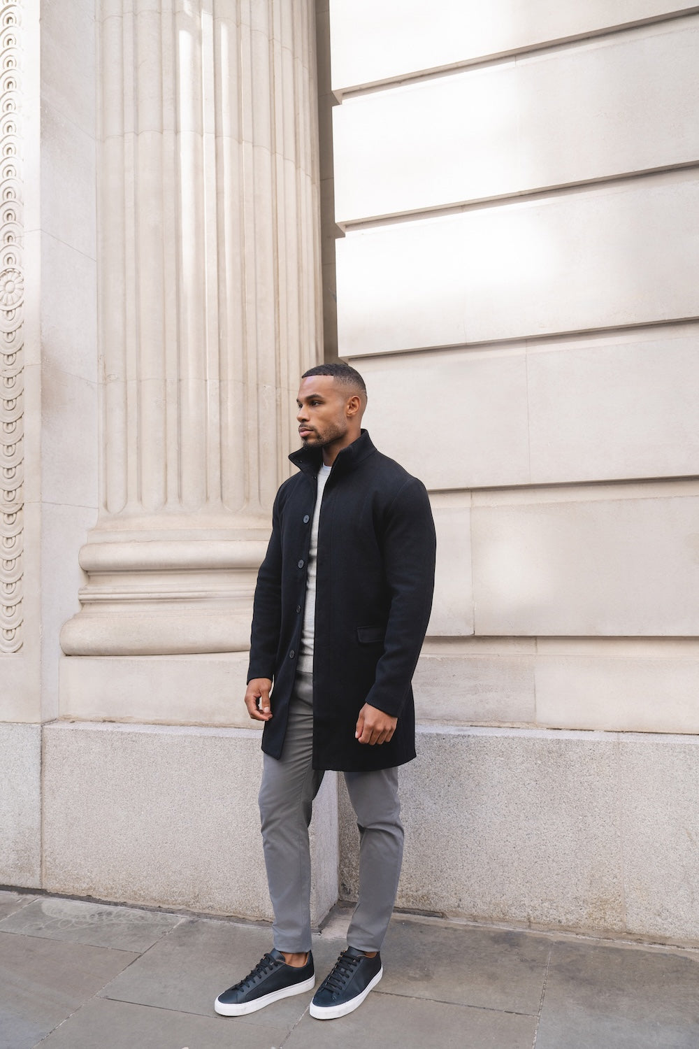 Funnel Neck Overcoat in Black