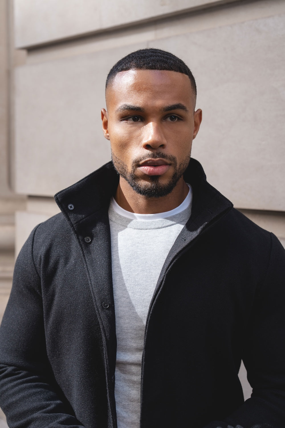 Funnel Neck Overcoat in Black