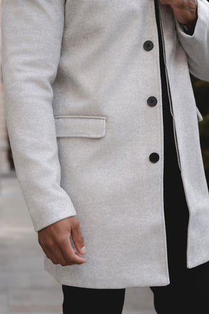 Funnel Neck Overcoat in Pale Grey