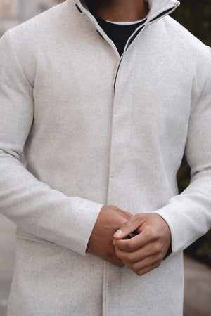 Funnel Neck Overcoat in Pale Grey
