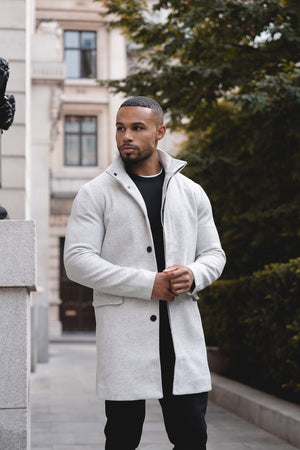 Funnel Neck Overcoat in Pale Grey