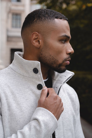 Funnel Neck Overcoat in Pale Grey