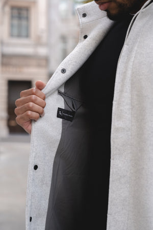 Funnel Neck Overcoat in Pale Grey