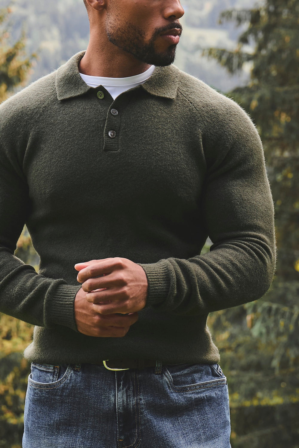 Supersoft Knitted Polo Shirt in Moss Green