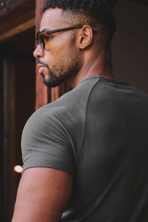 Textured Jersey T-Shirt in Dark Moss