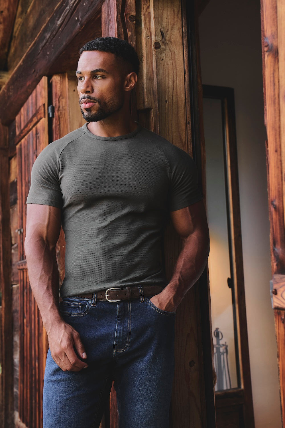 Textured Jersey T-Shirt in Dark Moss