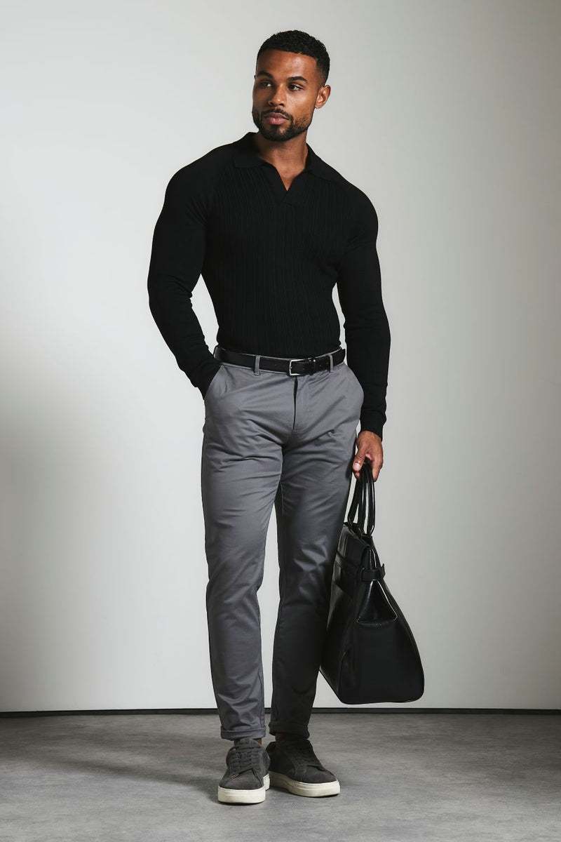 Muscle Fit Cotton Stretch Chino Trouser in Dark Grey