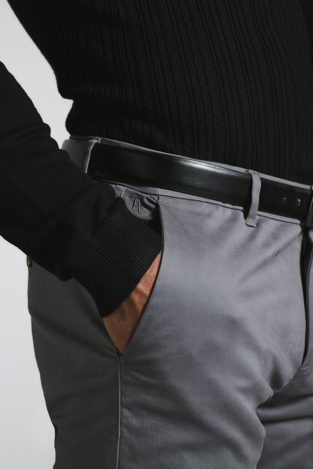Muscle Fit Cotton Stretch Chino Trouser in Dark Grey