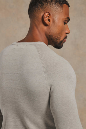 Pure Cotton Knitted Crew Neck Jumper in Soft Grey Marl