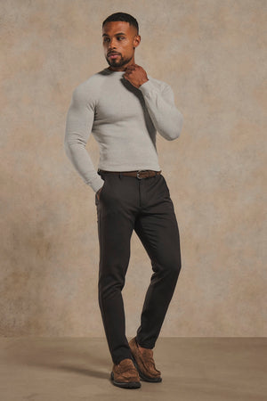 Pure Cotton Knitted Crew Neck Jumper in Soft Grey Marl