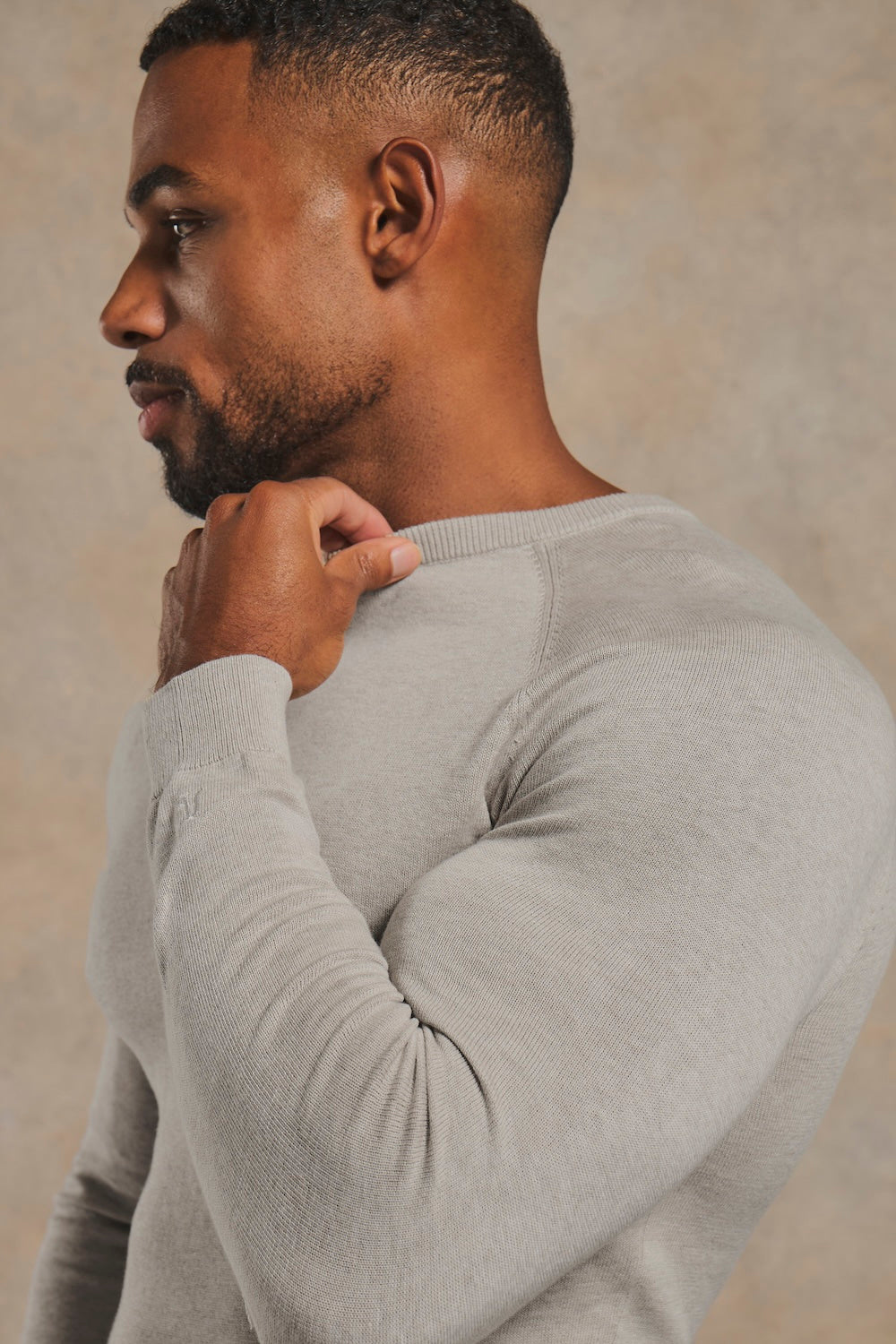 Pure Cotton Knitted Crew Neck Jumper in Soft Grey Marl