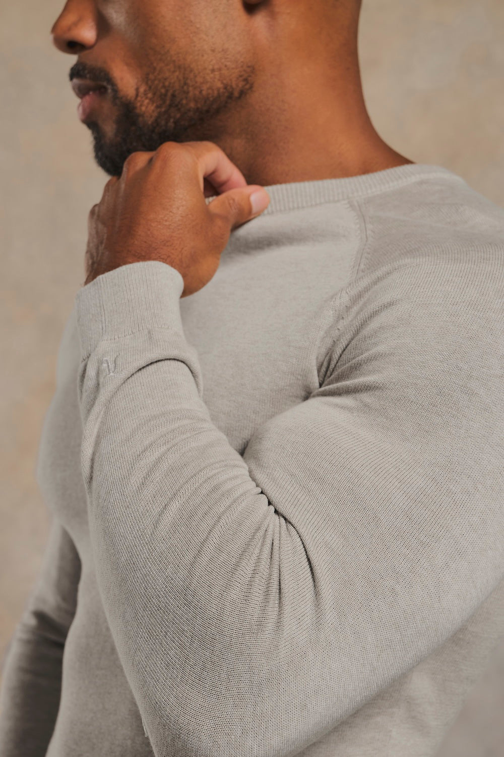 Pure Cotton Knitted Crew Neck Jumper in Soft Grey Marl