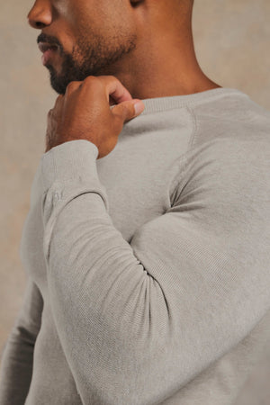 Pure Cotton Knitted Crew Neck Jumper in Soft Grey Marl