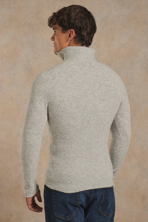 Fisherman Rib Half Zip in Soft Grey Marl