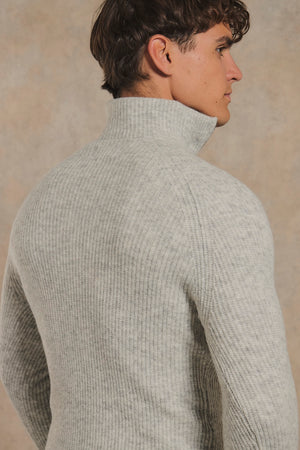 Fisherman Rib Half Zip in Soft Grey Marl