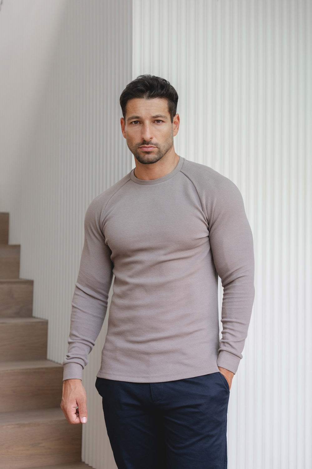 Heavy Weight Textured Crew Neck in Soft Mocha