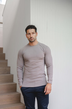 Heavy Weight Textured Crew Neck in Soft Mocha