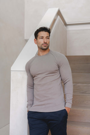 Heavy Weight Textured Crew Neck in Soft Mocha