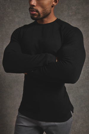 Heavy Weight Textured Crew Neck in Black