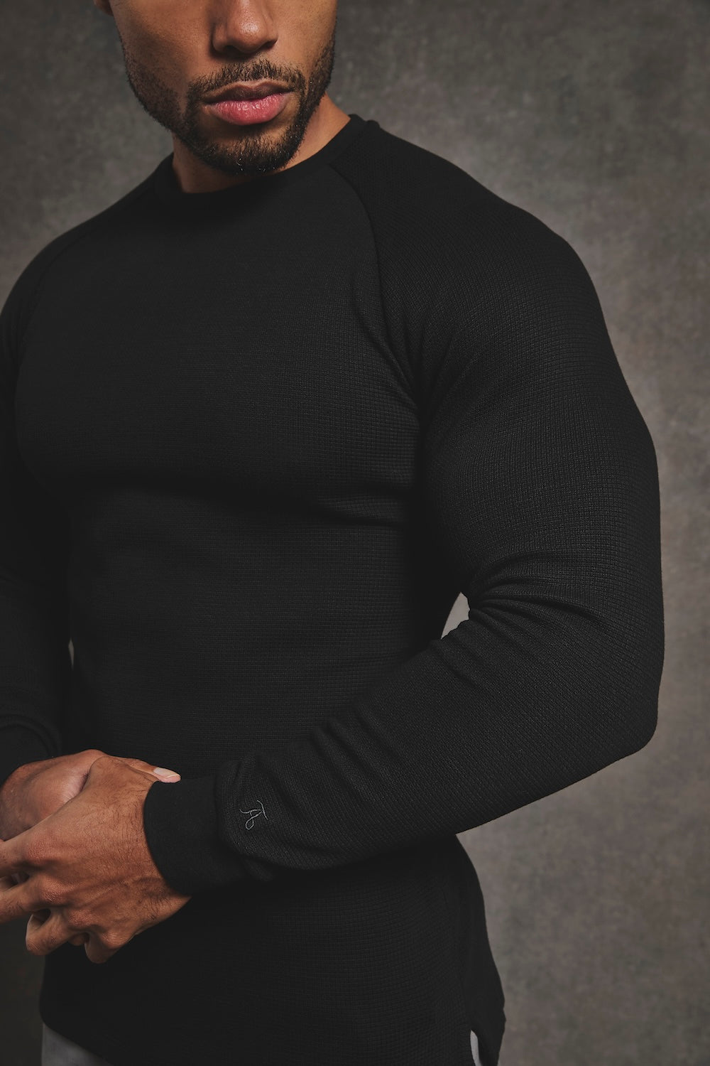 Heavy Weight Textured Crew Neck in Black
