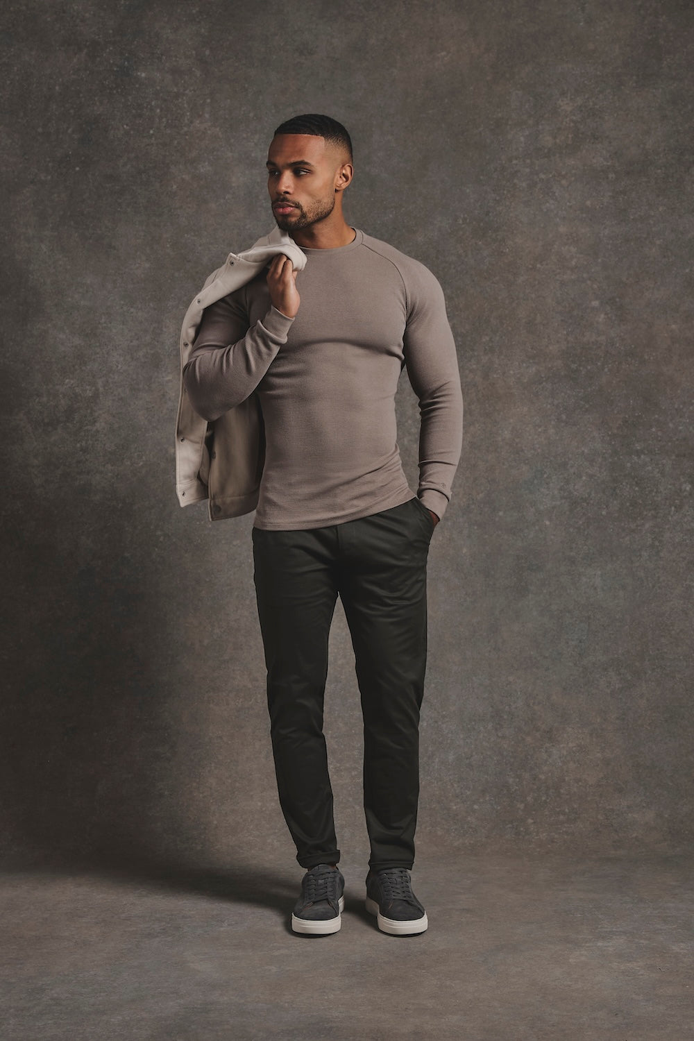 Heavy Weight Textured Crew Neck in Soft Khaki
