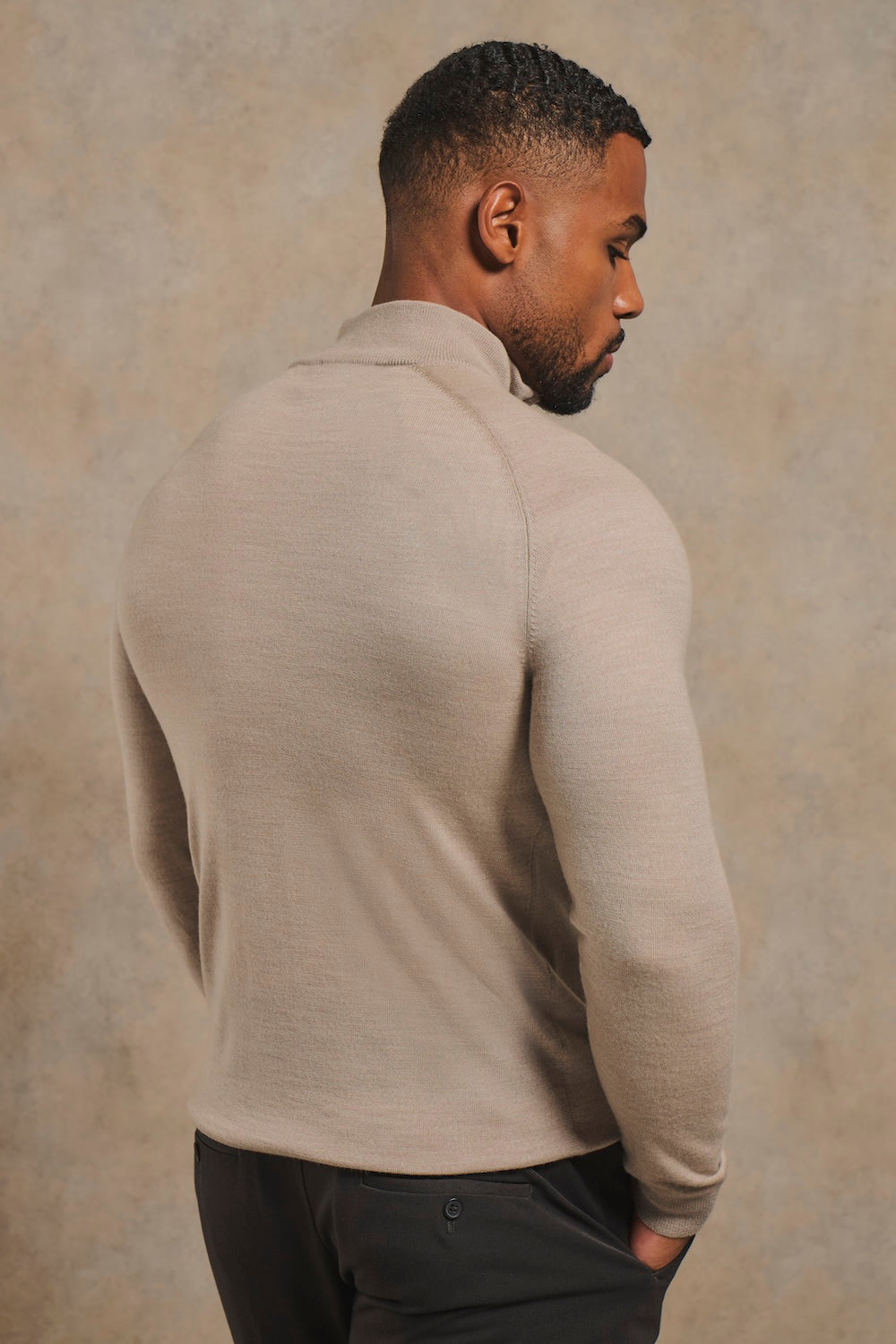 Extra Fine Merino Wool Half Zip Neck Jumper in Neutral Marl