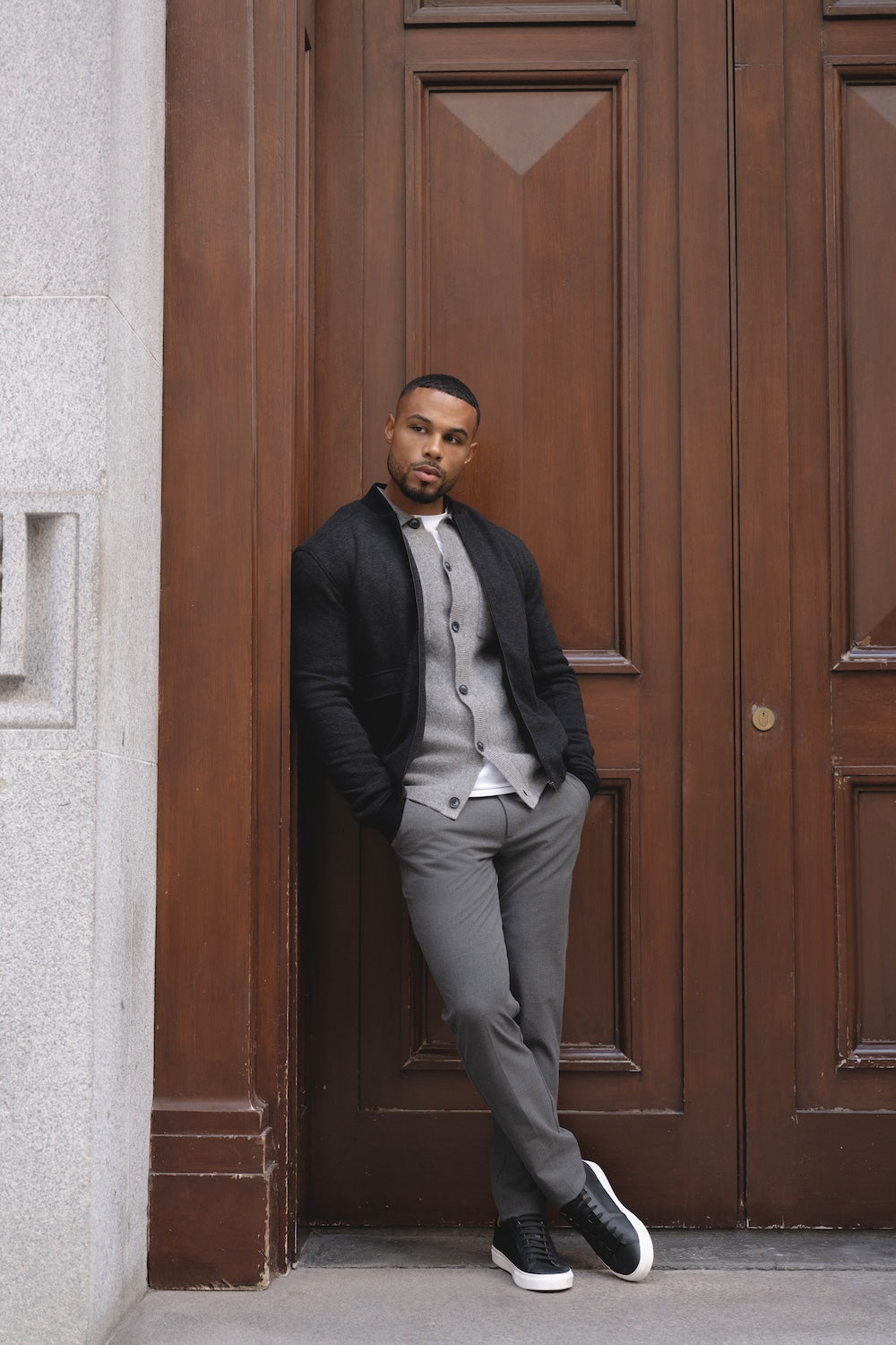 Herringbone Bomber Jacket in Dark Charcoal