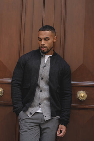Herringbone Bomber Jacket in Dark Charcoal