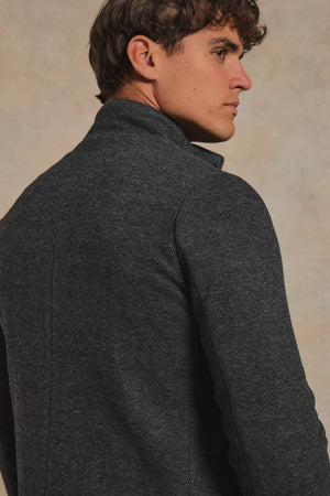 Herringbone Funnel Neck Overcoat in Charcoal