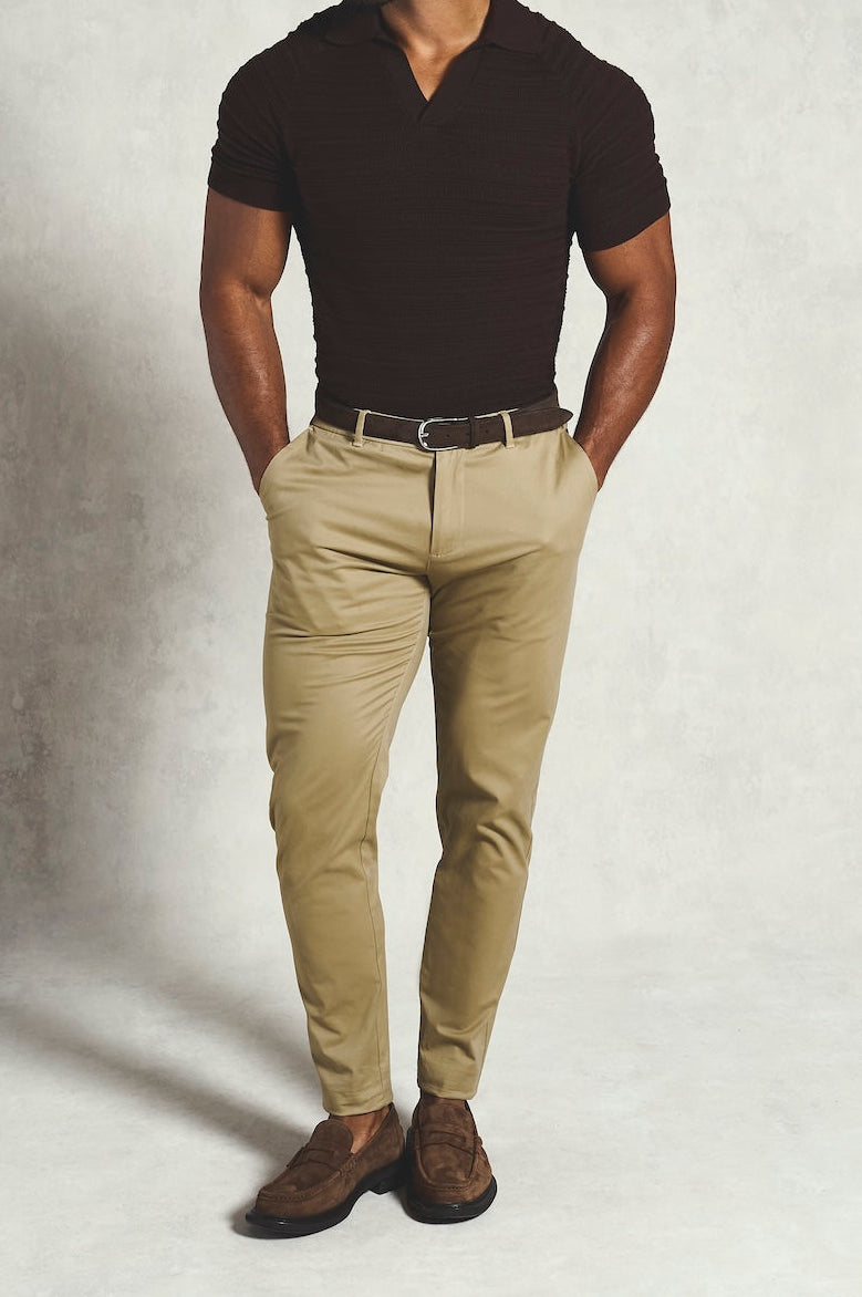 Muscle Fit Cotton Stretch Chino Trouser in Dark Stone