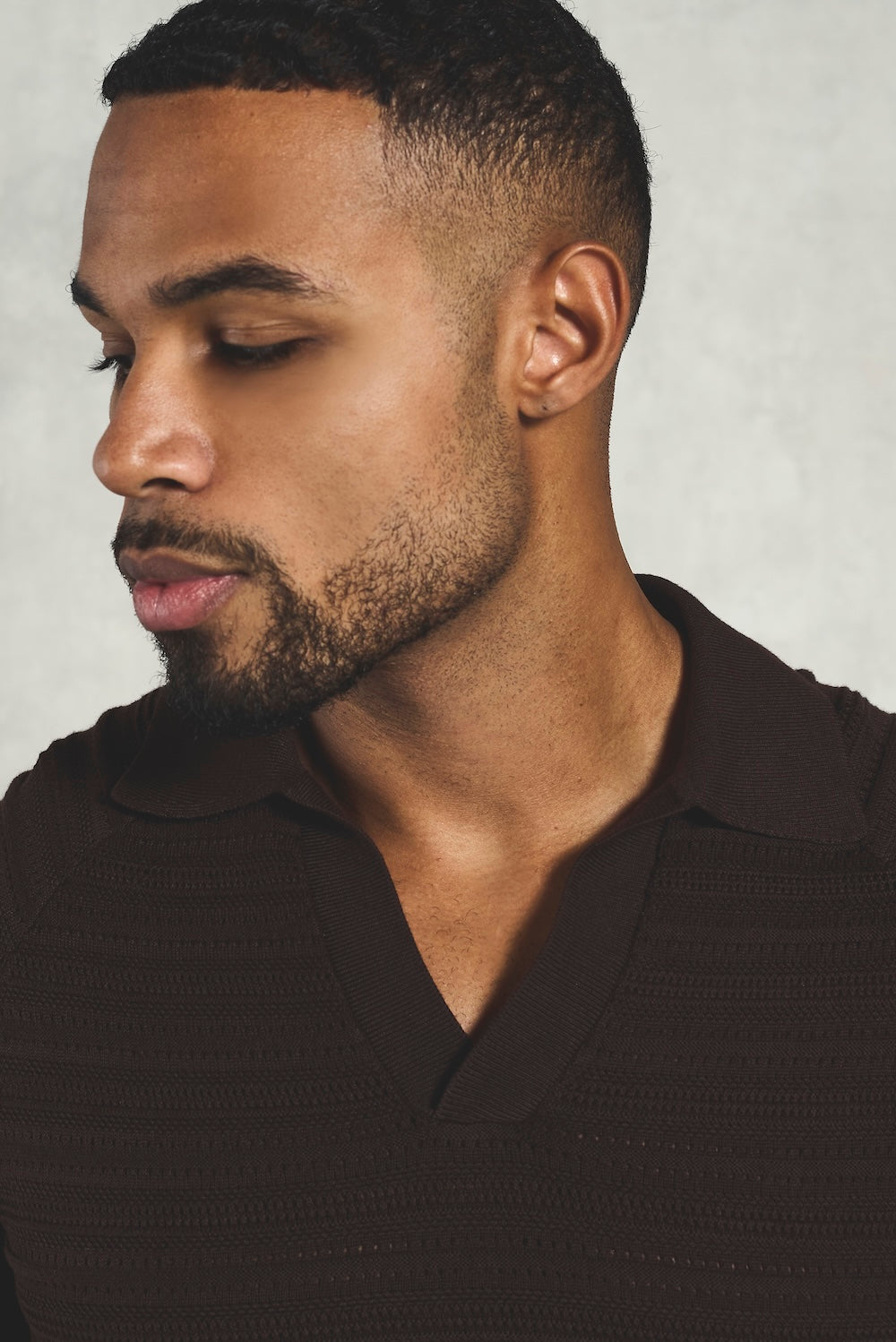 Horizontal Stripe Cotton Knitted Polo Shirt in Chocolate