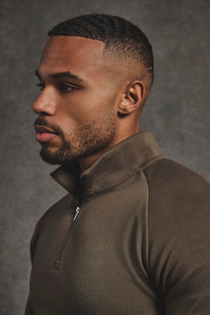 Interlock Half Zip Sweatshirt in Deep Khaki