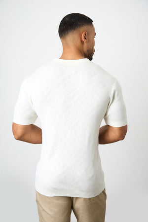 Jacquard Revere Collar Knitted Shirt in Ecru - TAILORED ATHLETE - ROW