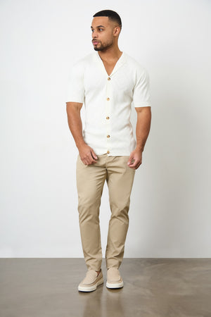 Jacquard Revere Collar Knitted Shirt in Ecru - TAILORED ATHLETE - ROW